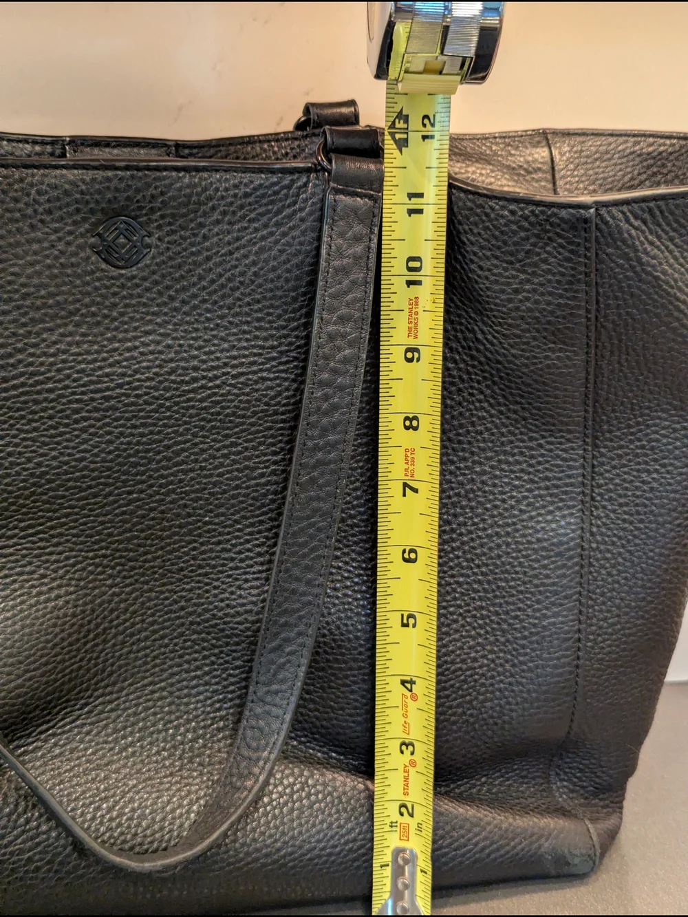 Black Pebbled Leather Work Tote with Pockets For Everything